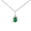 10K White Gold 5x3mm Green Emerald and Diamond Accent Halo Oval Shape 18
