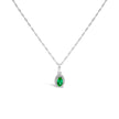 10K White Gold 5x3mm Green Emerald and Diamond Accent Halo Oval Shape 18
