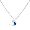 10K White Gold 6x4 mm Pear Blue Sapphire and Diamond Accent Charm Pendant Necklace - 18