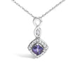 10K White Gold Blue Purple Tanzanite and Diamond Accent Cushion Drop Pendant Necklace - 18