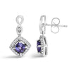 10K White Gold Blue Purple Tanzanite and Diamond Halo Cushion Shaped Drop Earrings (I-J Color, I1-I2 Clarity) - Earrings - Custom Crafting Alliance, LLC