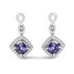 10K White Gold Blue Purple Tanzanite and Diamond Halo Cushion Shaped Drop Earrings (I-J Color, I1-I2 Clarity) - Earrings - Custom Crafting Alliance, LLC