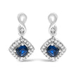 10K White Gold Blue Sapphire and Diamond Halo Cushion Shaped Drop Earrings (I-J Color, I1-I2 Clarity) - Earrings - Custom Crafting Alliance, LLC