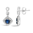10K White Gold Blue Sapphire and Diamond Halo Cushion Shaped Drop Earrings (I-J Color, I1-I2 Clarity) - Earrings - Custom Crafting Alliance, LLC