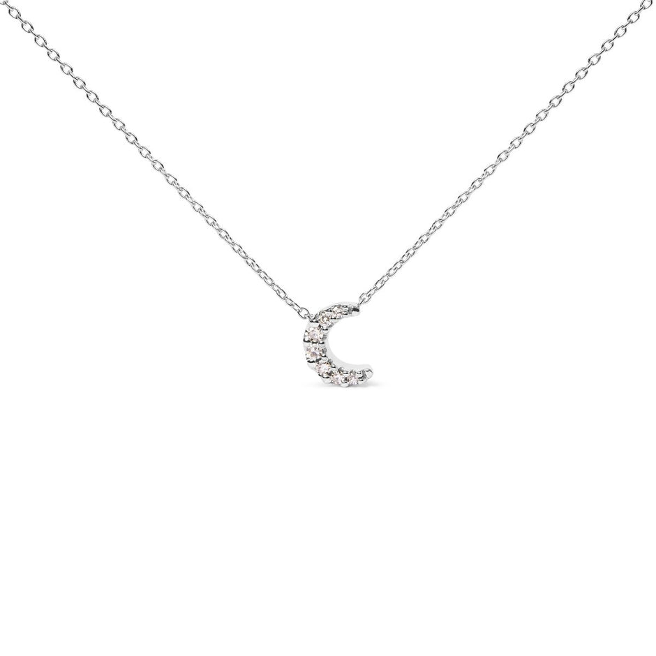 10K White Gold Diamond Accented Crescent Moon Shaped 18" Inch Pendant Necklace (H-I Color, I1-I2 Clarity) - Necklaces - Custom Crafting Alliance, LLC