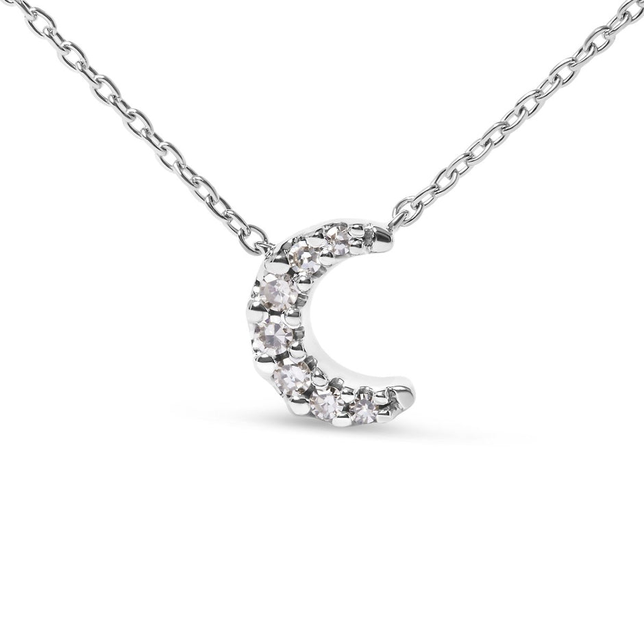 10K White Gold Diamond Accented Crescent Moon Shaped 18