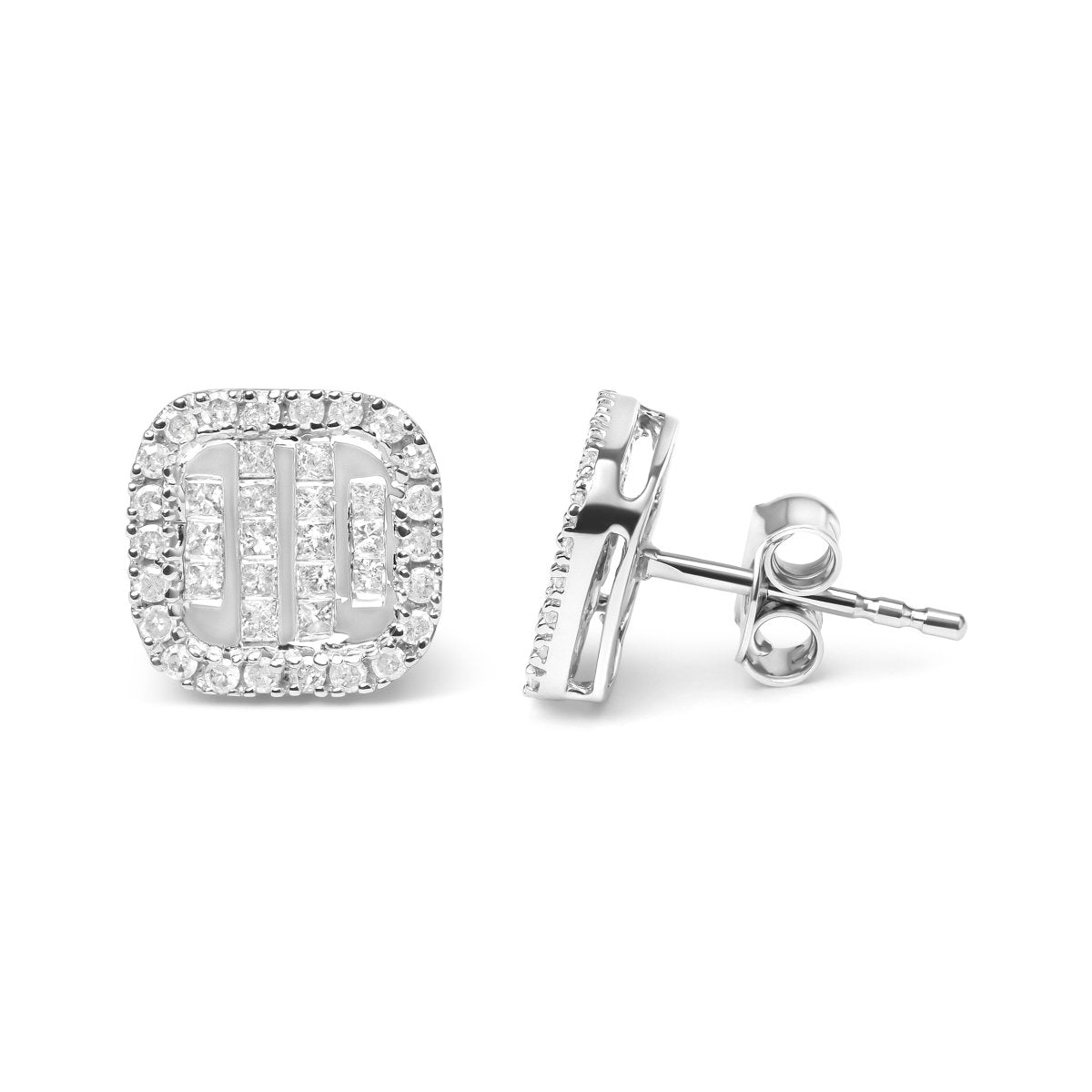 10K White Gold Invisible Set 1/2 Cttw Diamond Composite and Halo Stud Earrings (H-I Color, I1-I2 Clarity) - Earrings - Custom Crafting Alliance, LLC