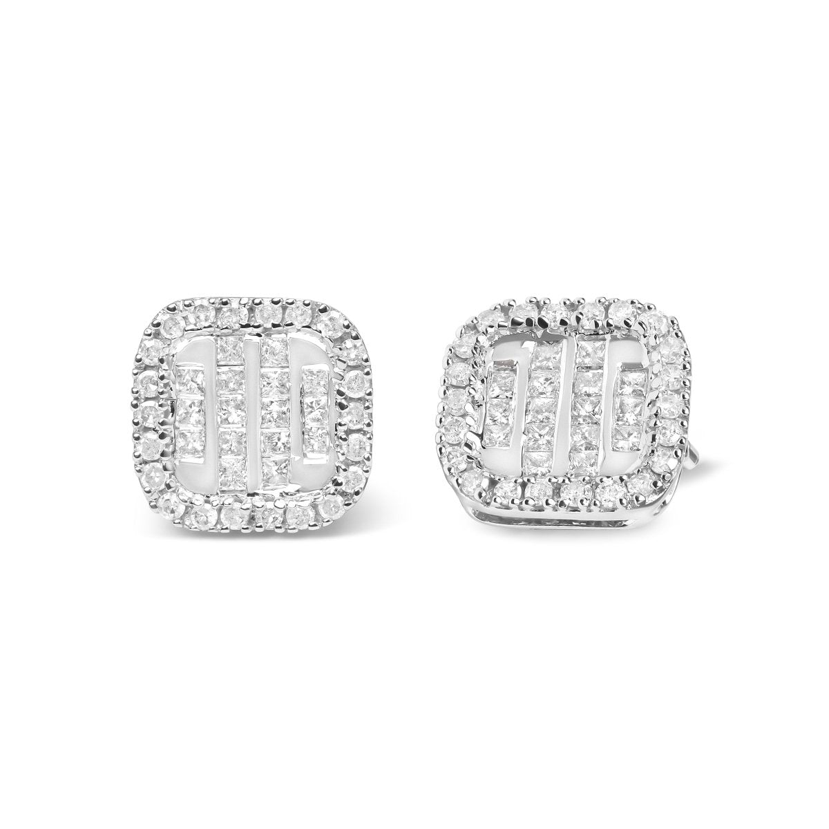 10K White Gold Invisible Set 1/2 Cttw Diamond Composite and Halo Stud Earrings (H-I Color, I1-I2 Clarity) - Earrings - Custom Crafting Alliance, LLC