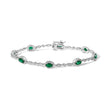 10K White Gold Oval Green Emerald & Diamond Alternating Link Bracelet - Bracelets - Custom Crafting Alliance, LLC