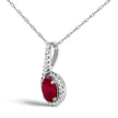 10K White Gold Red Ruby and Diamond Accent Teardrop Pendant Necklace - 18