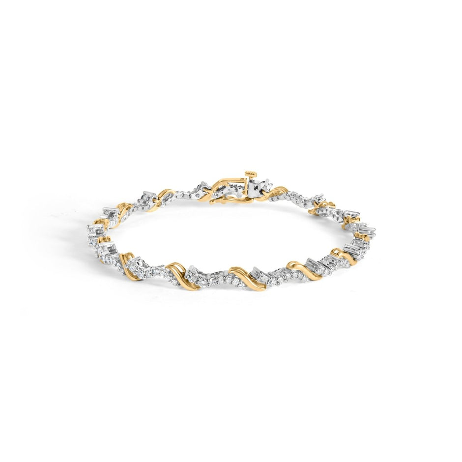 10K Yellow and White Gold 2.00 Cttw Diamond "S" Link 7" Bracelet (H-I Color, I2-I3 Clarity) - Bracelets - Custom Crafting Alliance, LLC