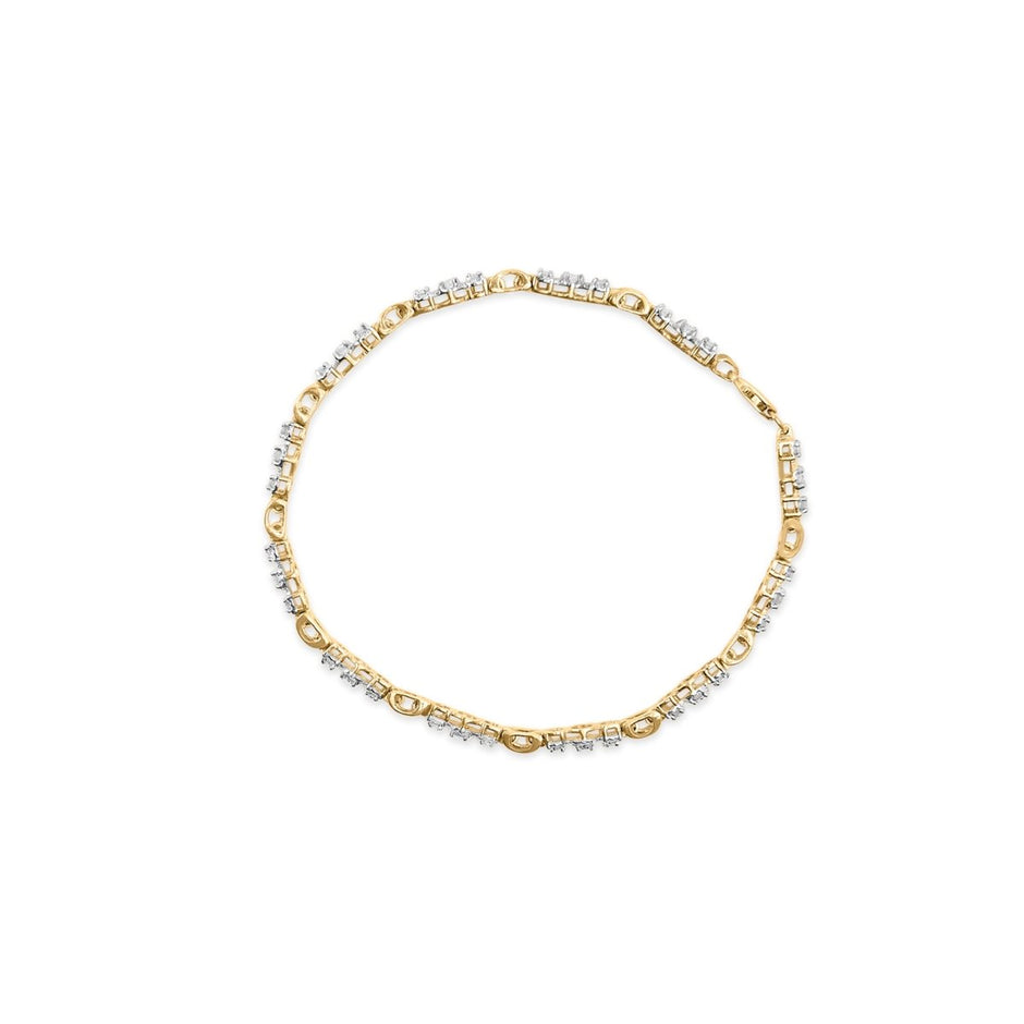 10k Yellow Gold 1.00 Cttw Diamond 3 Stone Link Bracelet (I-J Color, I1-I2 Clarity) -7.25