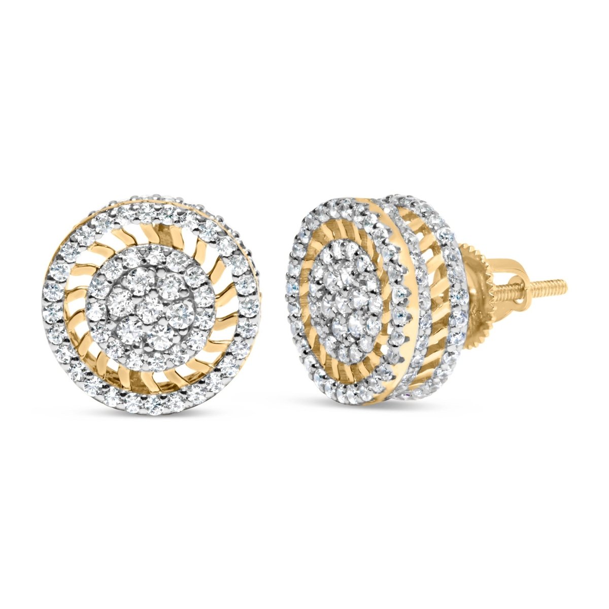 10K Yellow Gold 1.00 Cttw Diamond Halo Radiant Sunburst Stud Earrings (I-J Color, I2-I3 Clarity) - Earrings - Custom Crafting Alliance, LLC