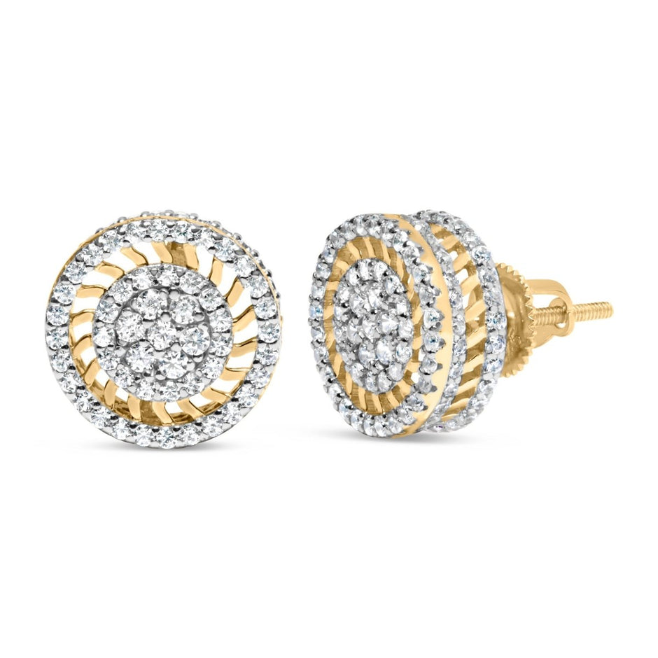 10K Yellow Gold 1.00 Cttw Diamond Halo Radiant Sunburst Stud Earrings (I-J Color, I2-I3 Clarity) - Earrings - Custom Crafting Alliance, LLC