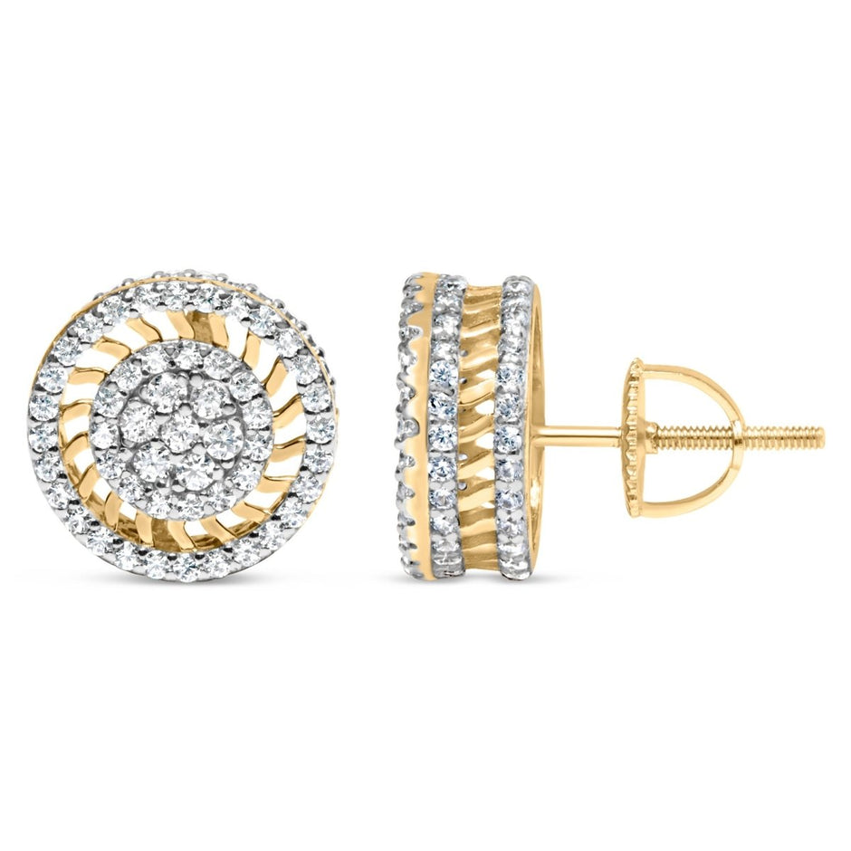 10K Yellow Gold 1.00 Cttw Diamond Halo Radiant Sunburst Stud Earrings (I-J Color, I2-I3 Clarity) - Earrings - Custom Crafting Alliance, LLC