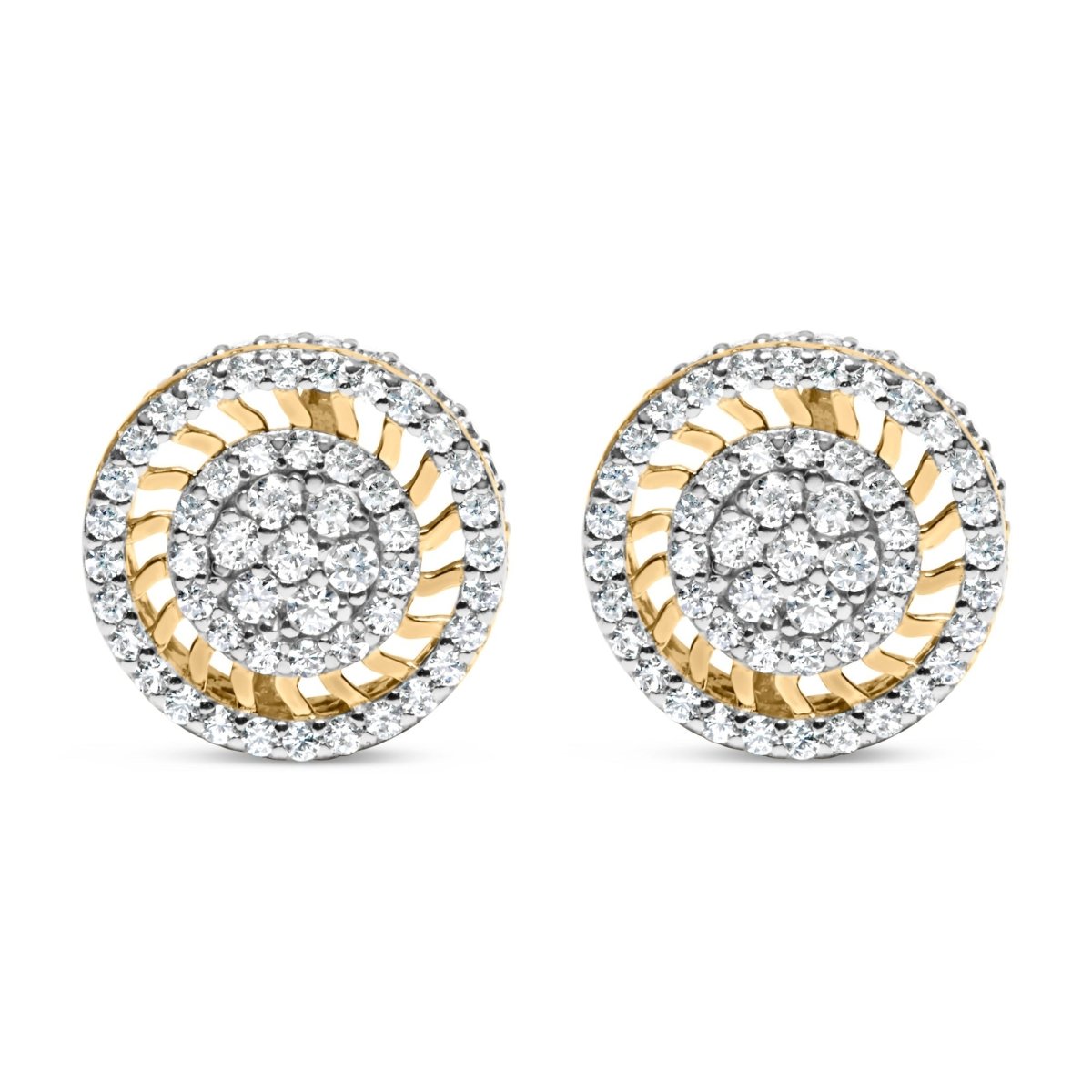 10K Yellow Gold 1.00 Cttw Diamond Halo Radiant Sunburst Stud Earrings (I-J Color, I2-I3 Clarity) - Earrings - Custom Crafting Alliance, LLC