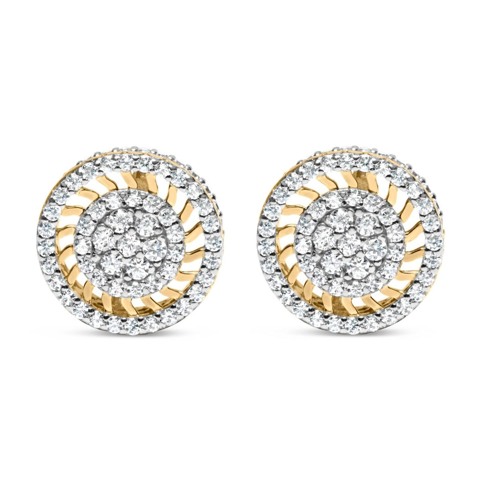 10K Yellow Gold 1.00 Cttw Diamond Halo Radiant Sunburst Stud Earrings (I-J Color, I2-I3 Clarity) - Earrings - Custom Crafting Alliance, LLC