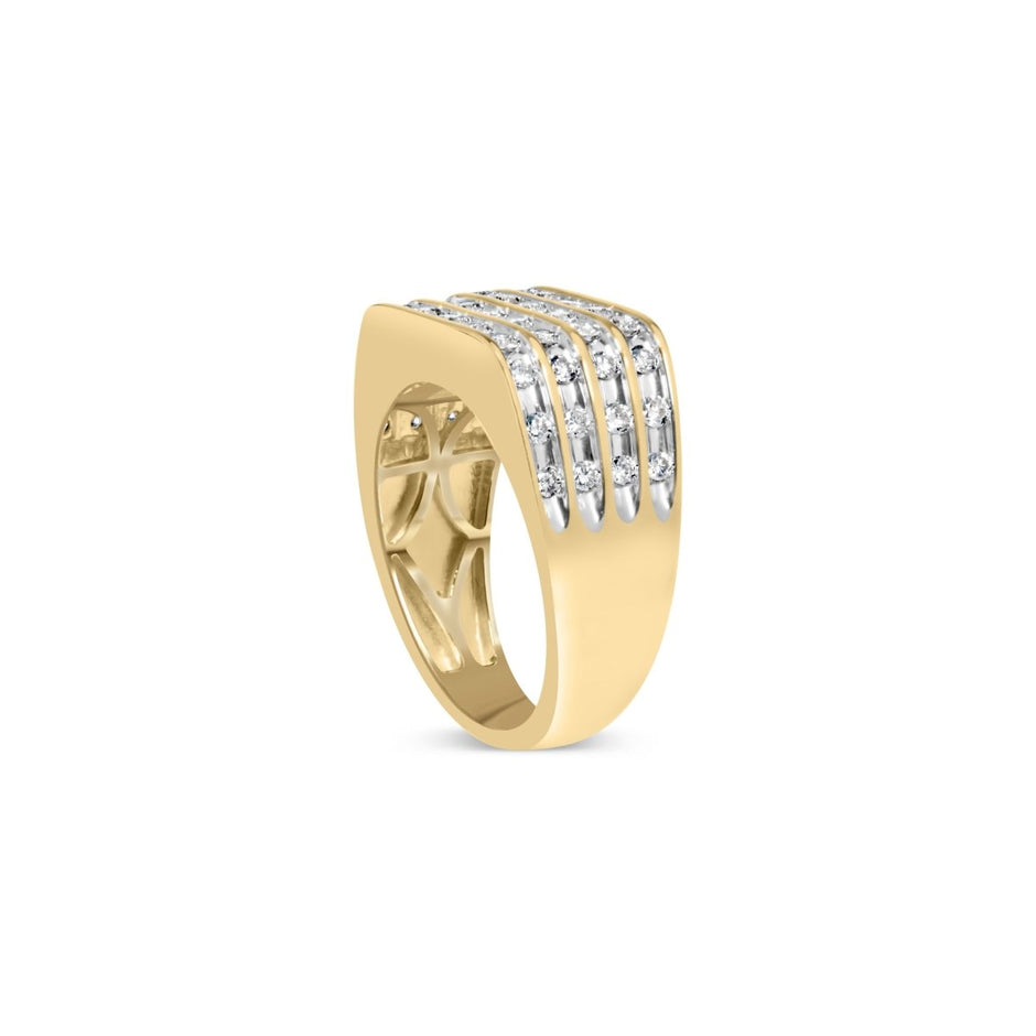 10K Yellow Gold 1.00 Cttw Diamond Multi Row Mens Ring Band - Rings - Custom Crafting Alliance, LLC