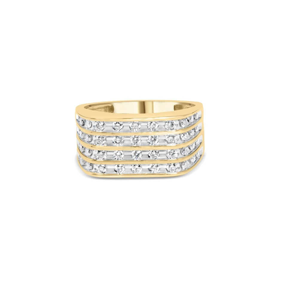 10K Yellow Gold 1.00 Cttw Diamond Multi Row Mens Ring Band - Rings - Custom Crafting Alliance, LLC