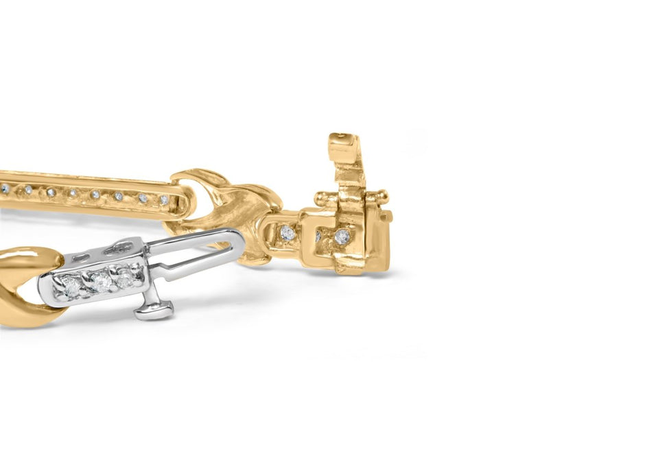 10K Yellow Gold 1.00 Cttw Pave Set Diamond Bar and X-Link 7