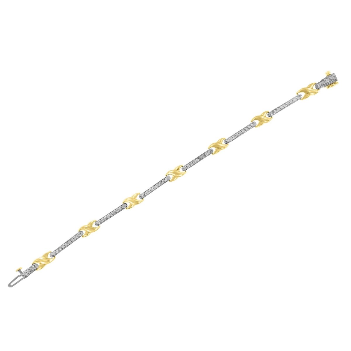 10K Yellow Gold 1.00 Cttw Pave Set Diamond Bar and X-Link 7