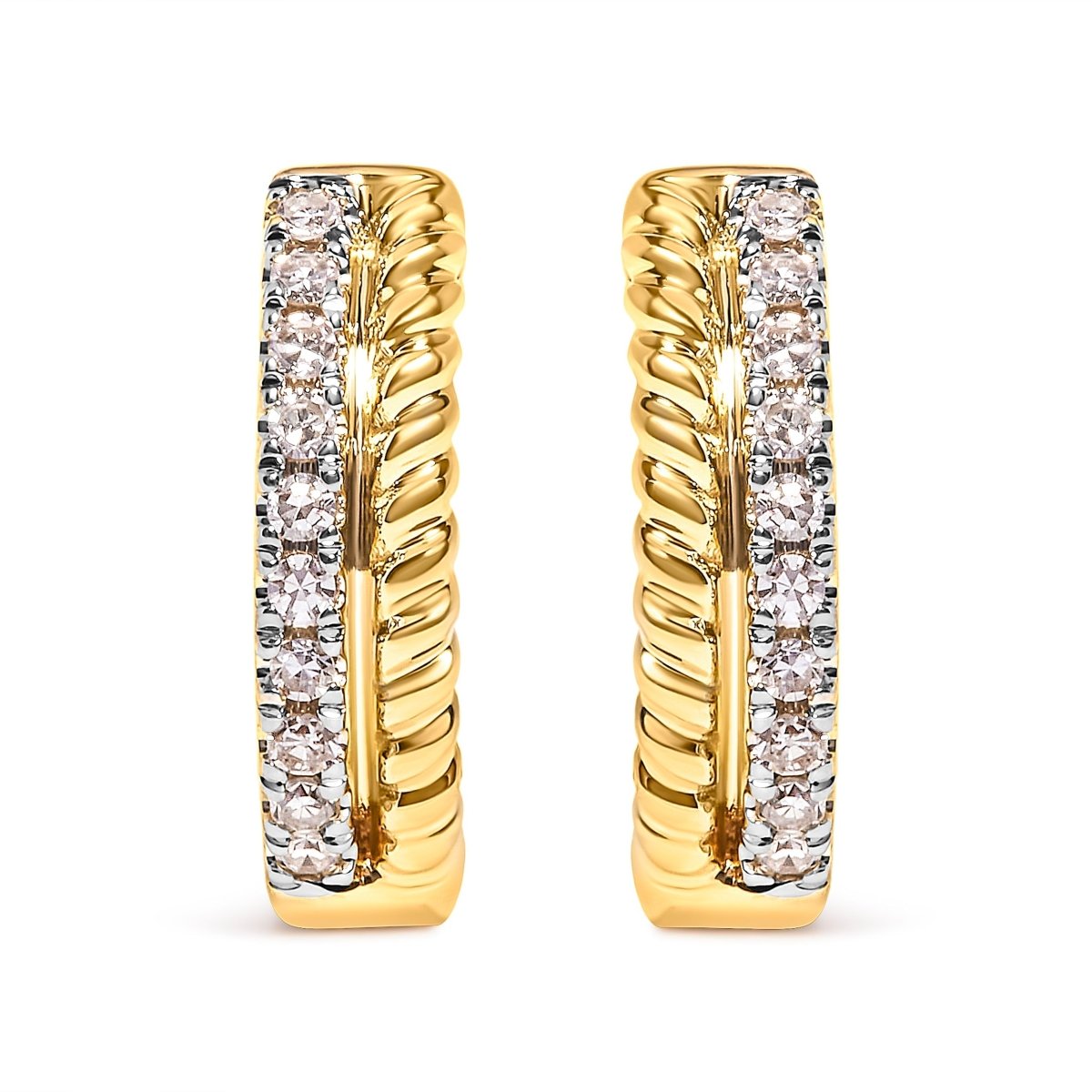 10K Yellow Gold 1/10 Cttw Diamond and Rope Twist Huggy Hoop Earrings (H-I Color, I1-I2 Clarity) - Earrings - Custom Crafting Alliance, LLC