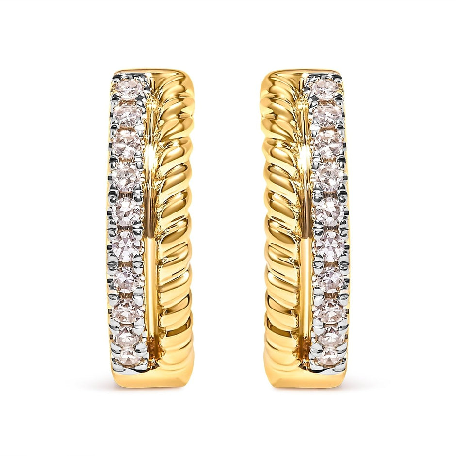 10K Yellow Gold 1/10 Cttw Diamond and Rope Twist Huggy Hoop Earrings (H-I Color, I1-I2 Clarity) - Earrings - Custom Crafting Alliance, LLC