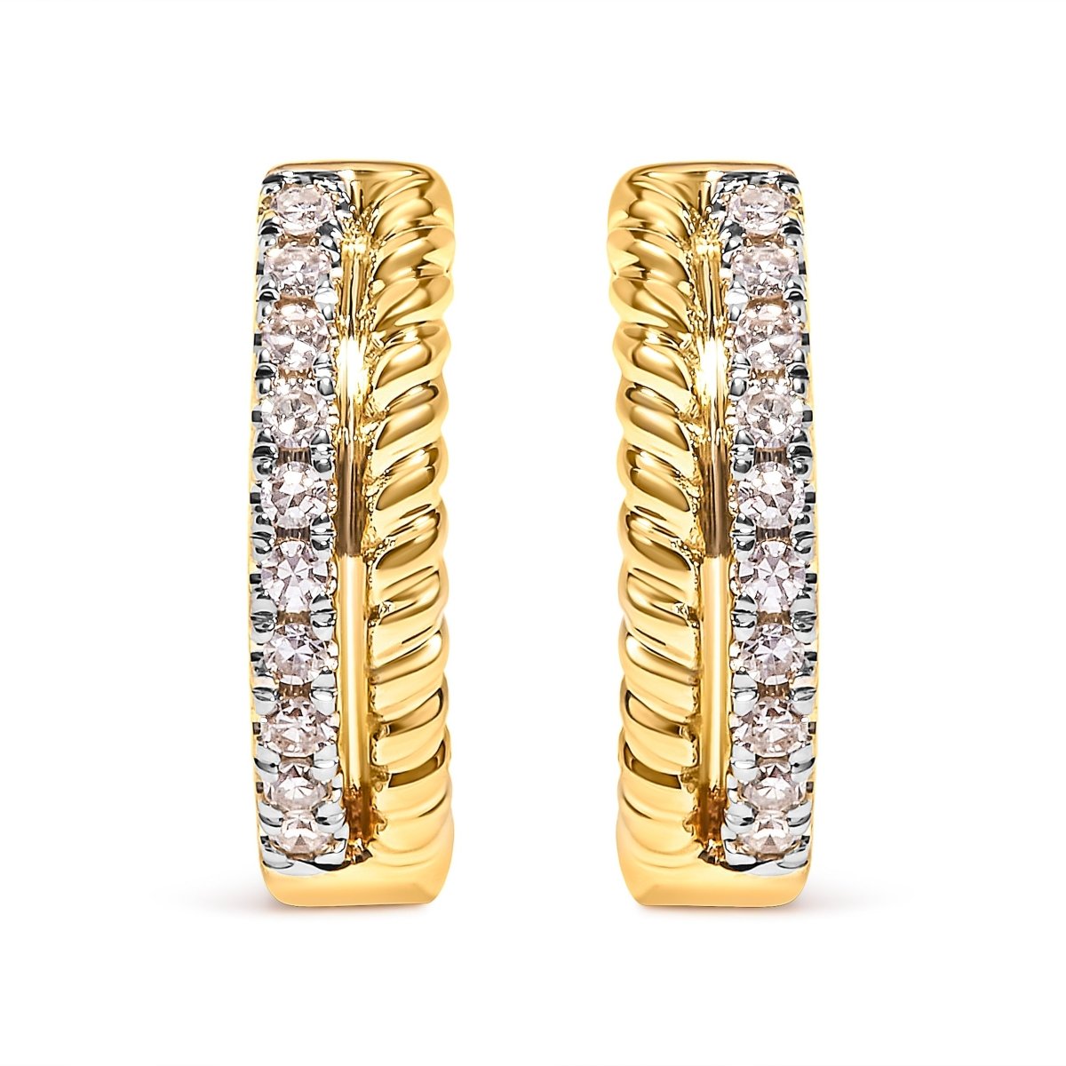 10K Yellow Gold 1/10 Cttw Diamond and Rope Twist Huggy Hoop Earrings (H-I Color, I1-I2 Clarity) - Earrings - Custom Crafting Alliance, LLC