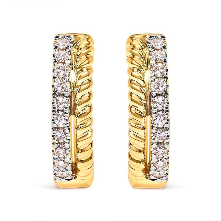 10K Yellow Gold 1/10 Cttw Diamond and Rope Twist Huggy Hoop Earrings (H-I Color, I1-I2 Clarity) - Earrings - Custom Crafting Alliance, LLC