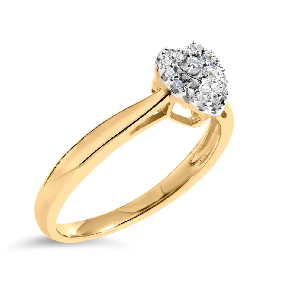 10K Yellow Gold 1/10 Cttw Diamond Heart and Halo Promise Ring - Rings - Custom Crafting Alliance, LLC