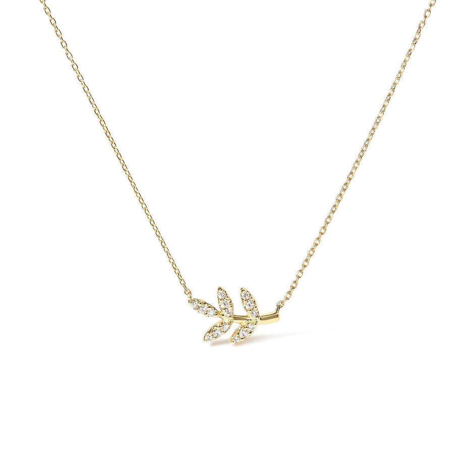 10K Yellow Gold 1/10 Cttw Diamond Leaf and Branch 18" Pendant Necklace (H-I Color, I1-I2 Clarity) - Necklaces - Custom Crafting Alliance, LLC