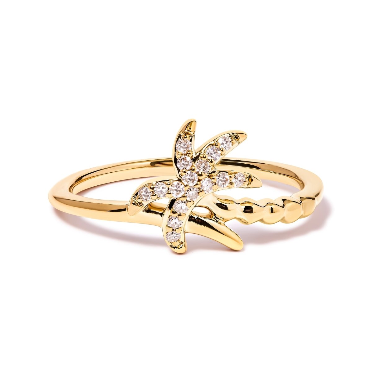 10K Yellow Gold 1/10 Cttw Diamond Palm Tree Statement Ring (H-I Color, I1-I2 Clarity) - Ring Size 7 - Rings - Custom Crafting Alliance, LLC