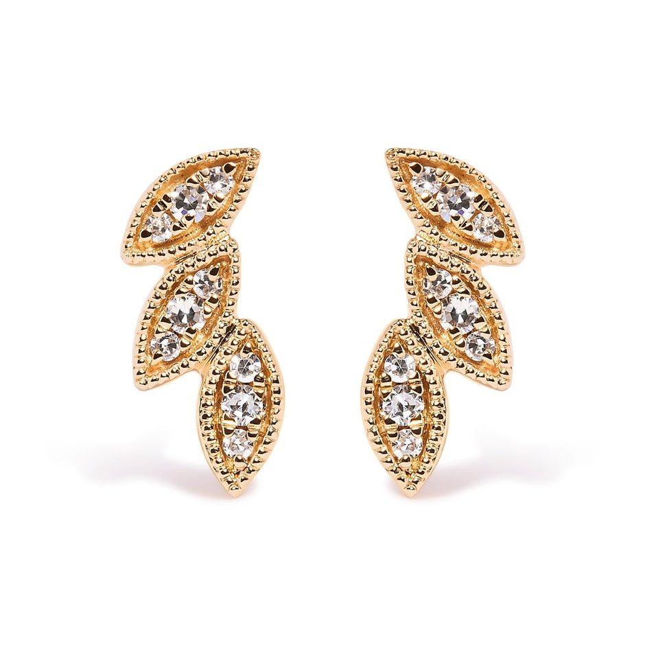 10K Yellow Gold 1/10 Cttw Diamond Triple Leaf Stud Earring (H-I Color, I1-I2 Clarity) - Earrings - Custom Crafting Alliance, LLC
