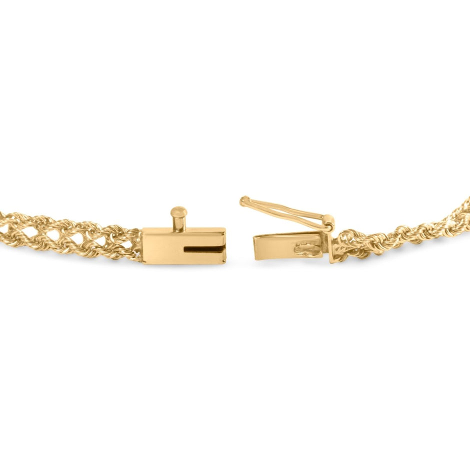 10K Yellow Gold 1/4 Cttw Round-Cut Diamond Basket Weave Rope Chain Style 7