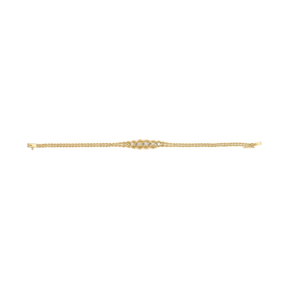 10K Yellow Gold 1/4 Cttw Round-Cut Diamond Basket Weave Rope Chain Style 7