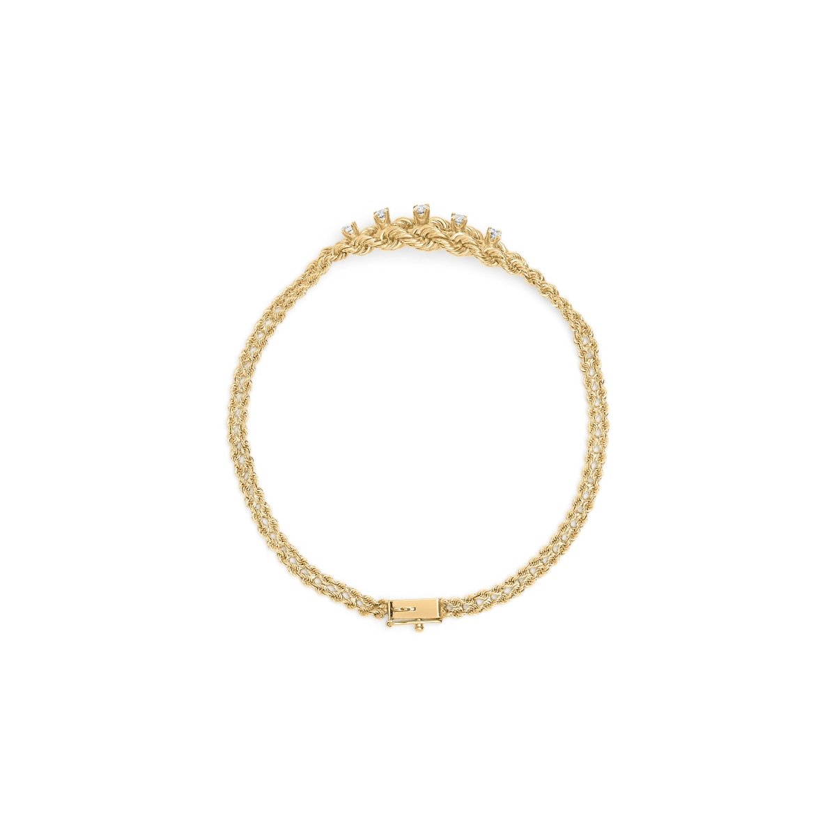 10K Yellow Gold 1/4 Cttw Round-Cut Diamond Basket Weave Rope Chain Style 7