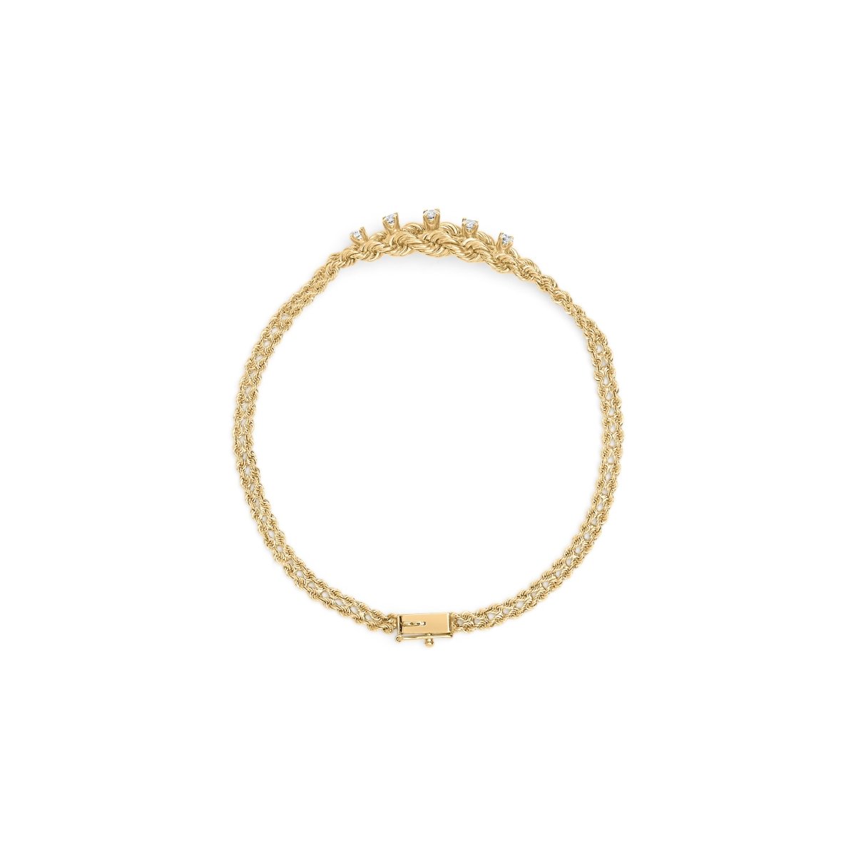10K Yellow Gold 1/4 Cttw Round-Cut Diamond Basket Weave Rope Chain Style 7