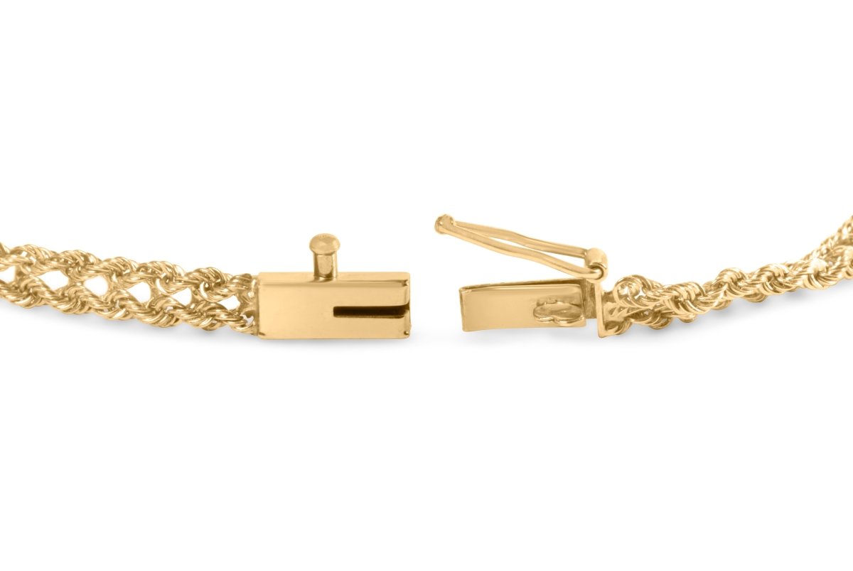 10K Yellow Gold 1/4 Cttw Round-Cut Diamond Basket Weave Rope Chain Style 7