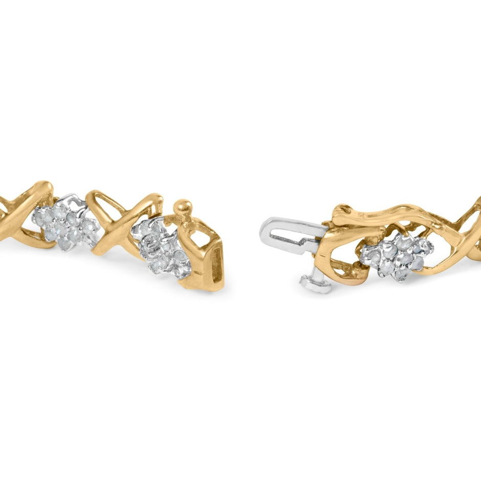 10k Yellow Gold 2.00 Cttw Diamond Cluster and Alternating 