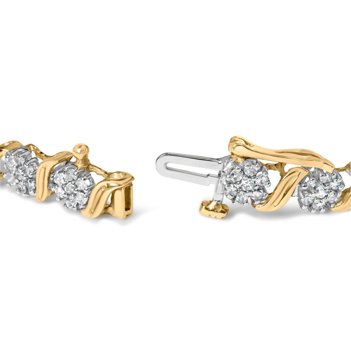 10K Yellow Gold 2.00 Cttw Round Cut Diamond 'S' Cluster Bracelet (J-K Color, I1-I2 Clarity) - Bracelets - Custom Crafting Alliance, LLC