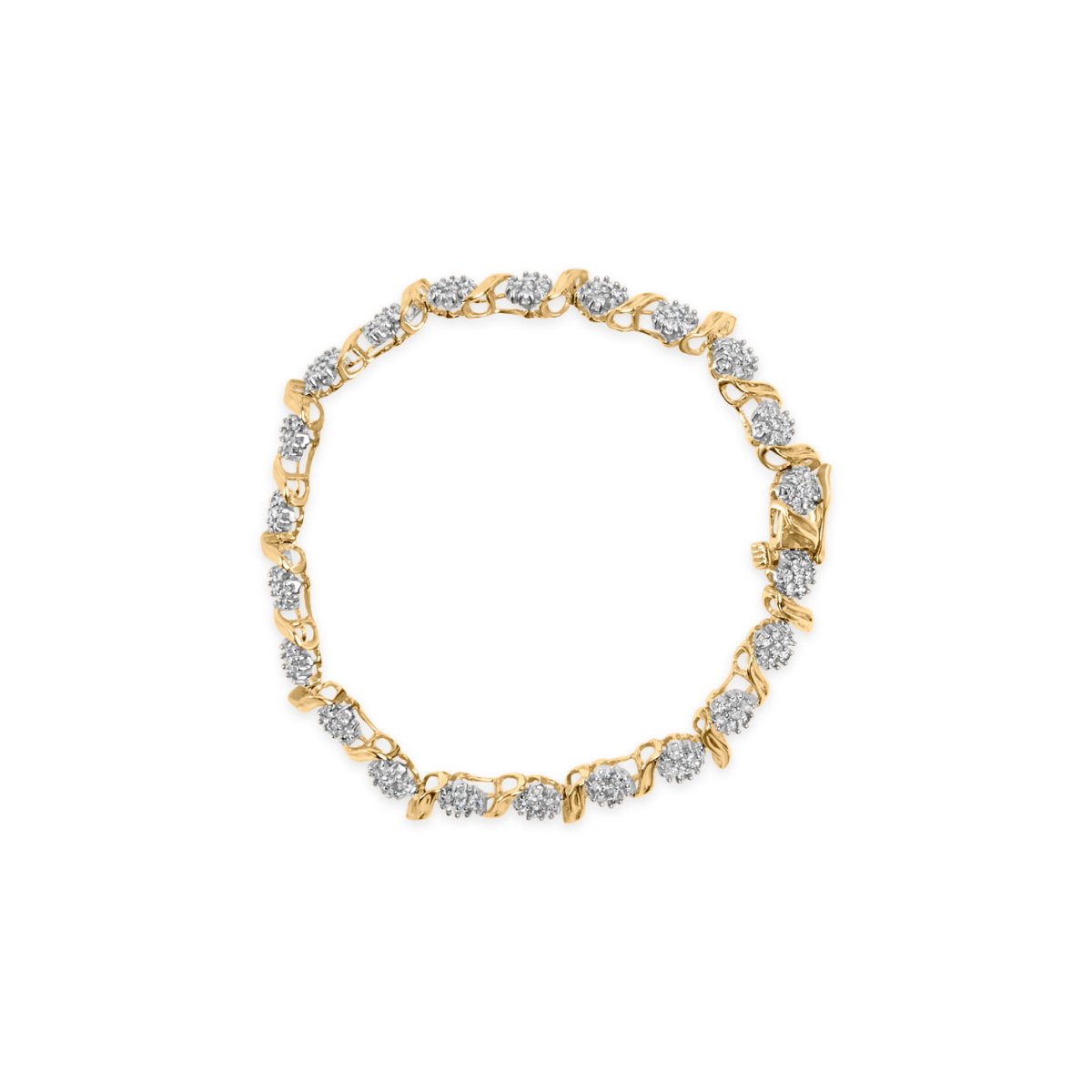10K Yellow Gold 2.00 Cttw Round Cut Diamond 'S' Cluster Bracelet (J-K Color, I1-I2 Clarity) - Bracelets - Custom Crafting Alliance, LLC
