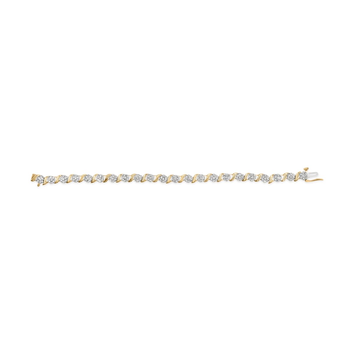 10K Yellow Gold 2.00 Cttw Round Cut Diamond 'S' Cluster Bracelet (J-K Color, I1-I2 Clarity) - Bracelets - Custom Crafting Alliance, LLC