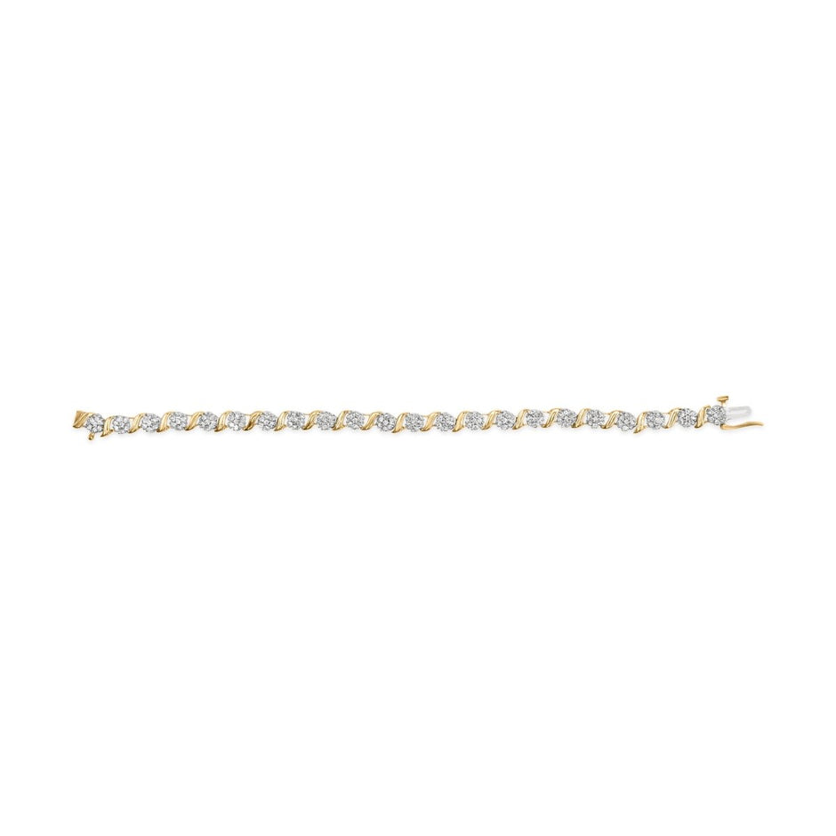 10K Yellow Gold 2.00 Cttw Round Cut Diamond 'S' Cluster Bracelet (J-K Color, I1-I2 Clarity) - Bracelets - Custom Crafting Alliance, LLC