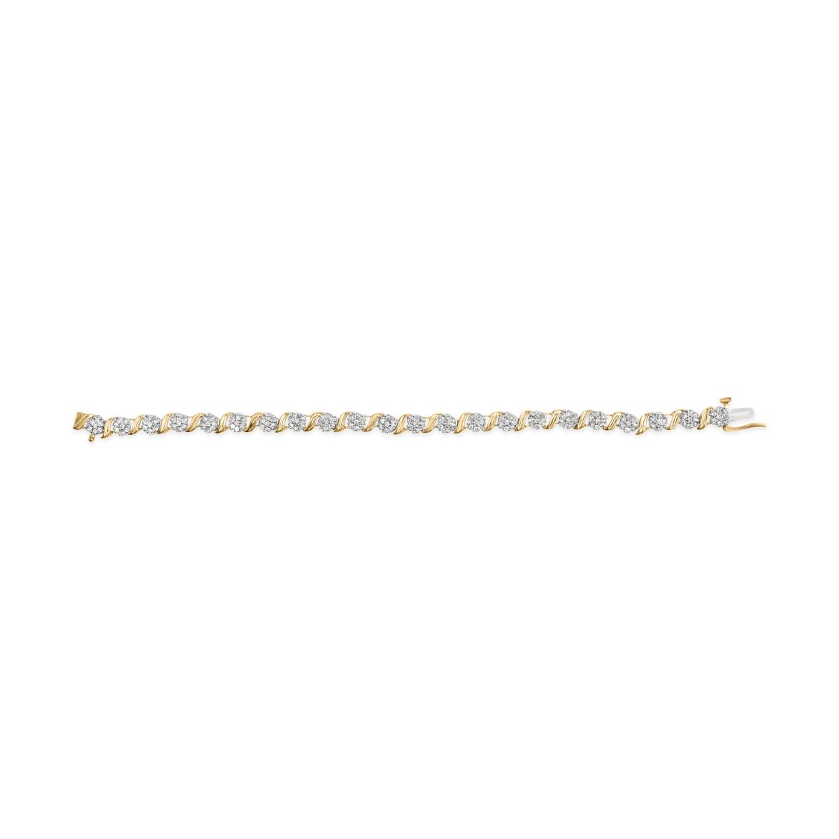 10K Yellow Gold 2.00 Cttw Round Cut Diamond 'S' Cluster Bracelet (J-K Color, I1-I2 Clarity) - Bracelets - Custom Crafting Alliance, LLC