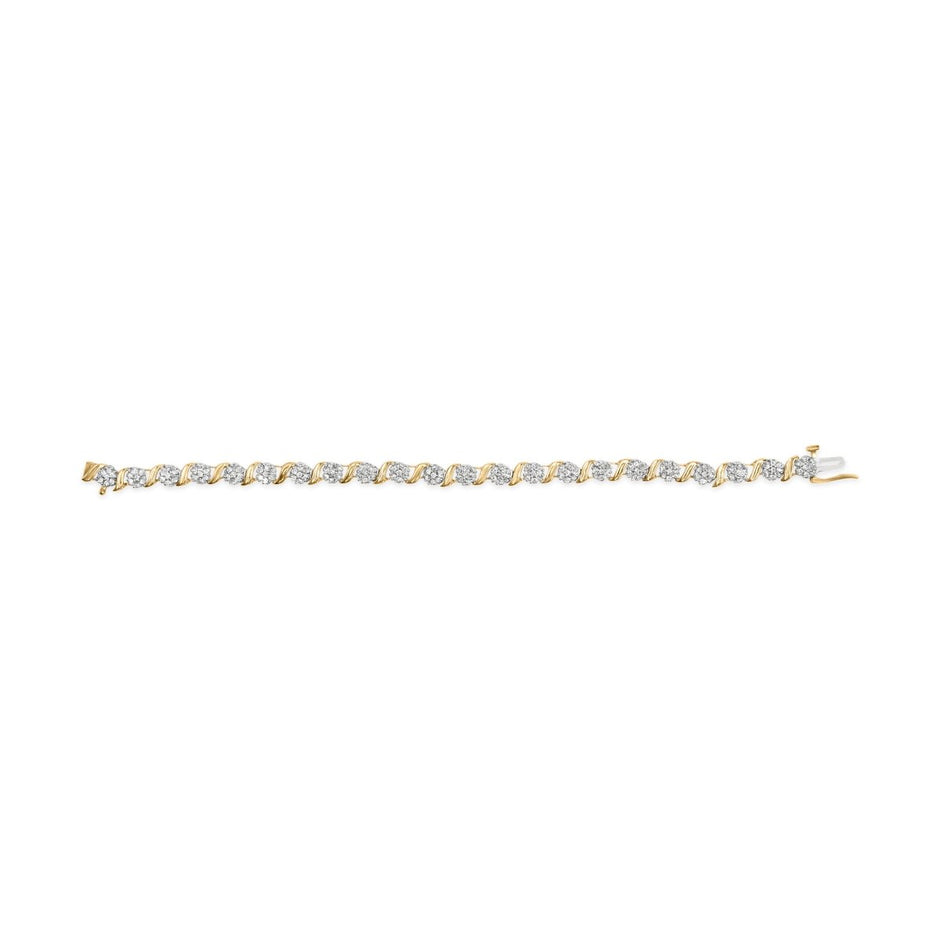 10K Yellow Gold 2.00 Cttw Round Cut Diamond 'S' Cluster Bracelet (J-K Color, I1-I2 Clarity) - Bracelets - Custom Crafting Alliance, LLC