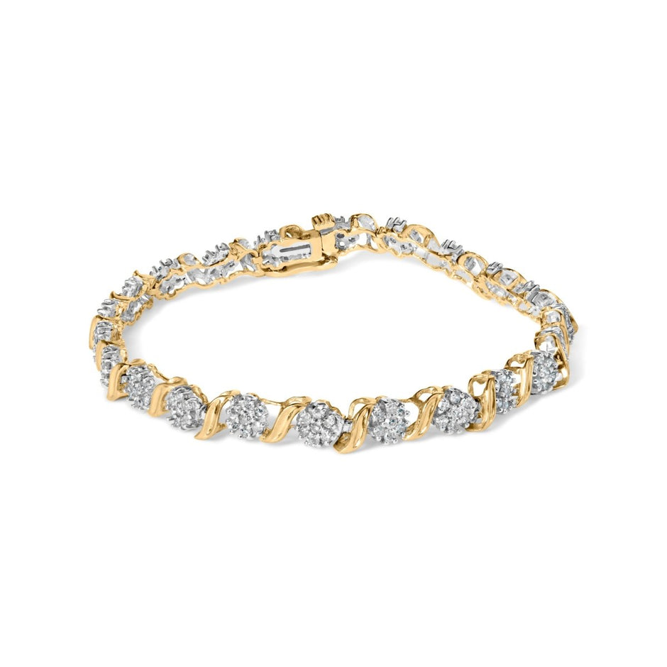 10K Yellow Gold 2.00 Cttw Round Cut Diamond 'S' Cluster Bracelet (J-K Color, I1-I2 Clarity) - Bracelets - Custom Crafting Alliance, LLC