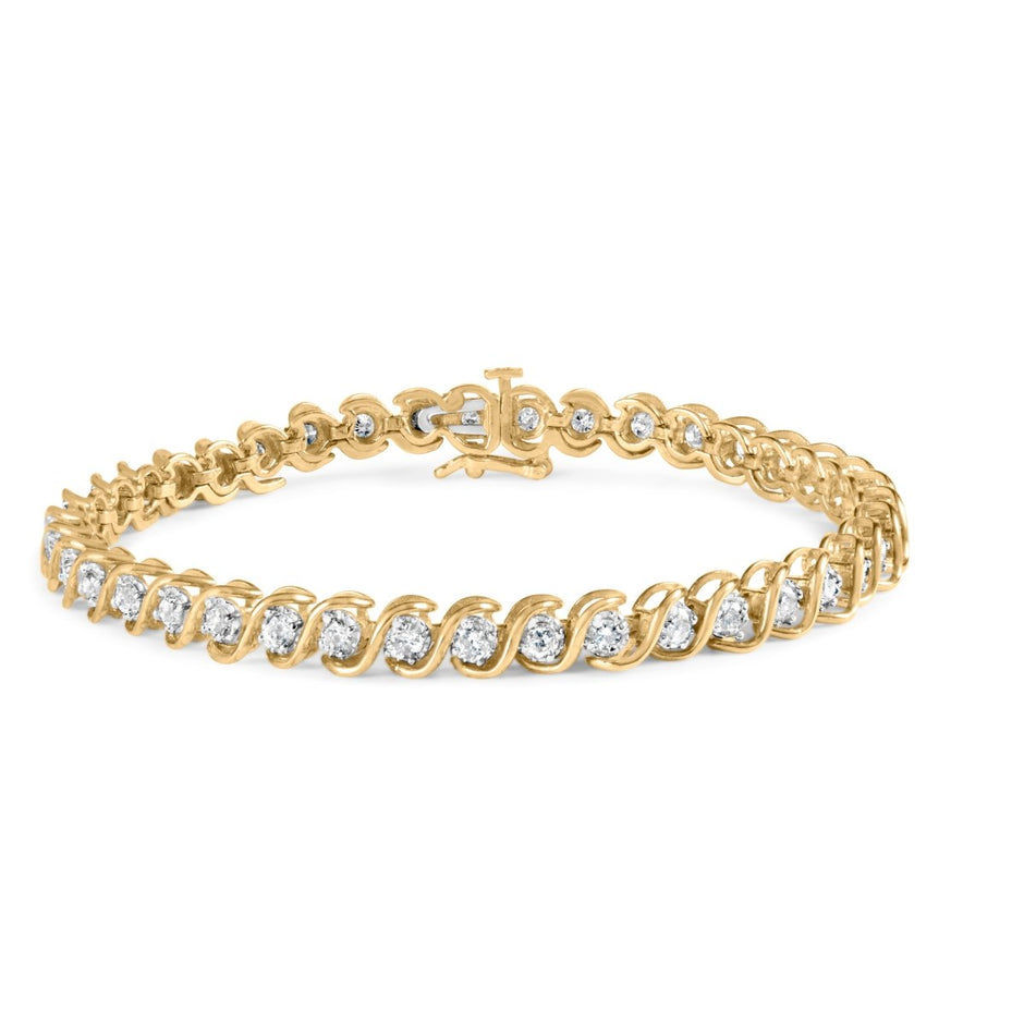10K Yellow Gold 3 cttw Round-Cut Diamond Spiral Link 7.50" Bracelet (I-J Color, I1-I2 Clarity) - Bracelets - Custom Crafting Alliance, LLC