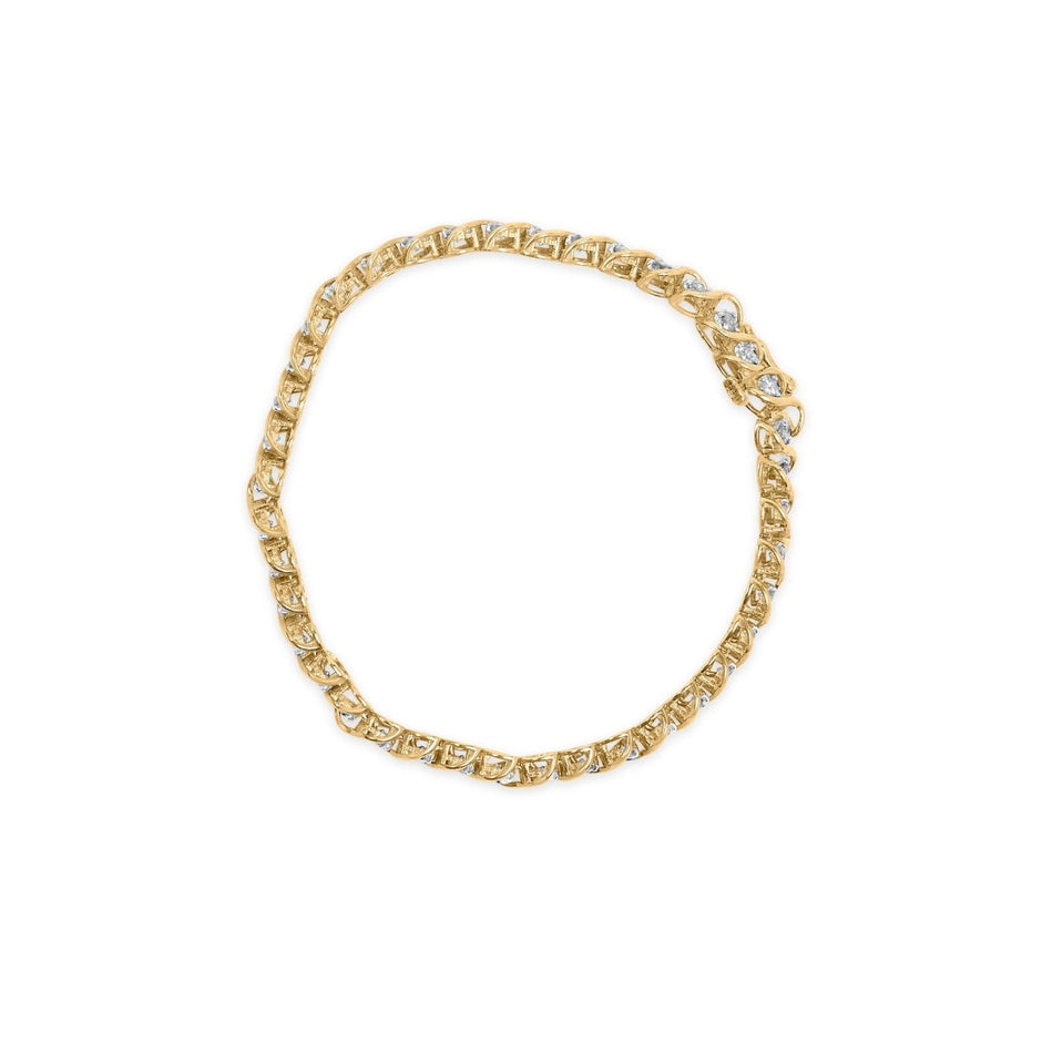 10K Yellow Gold 3 cttw Round-Cut Diamond Spiral Link 7.50