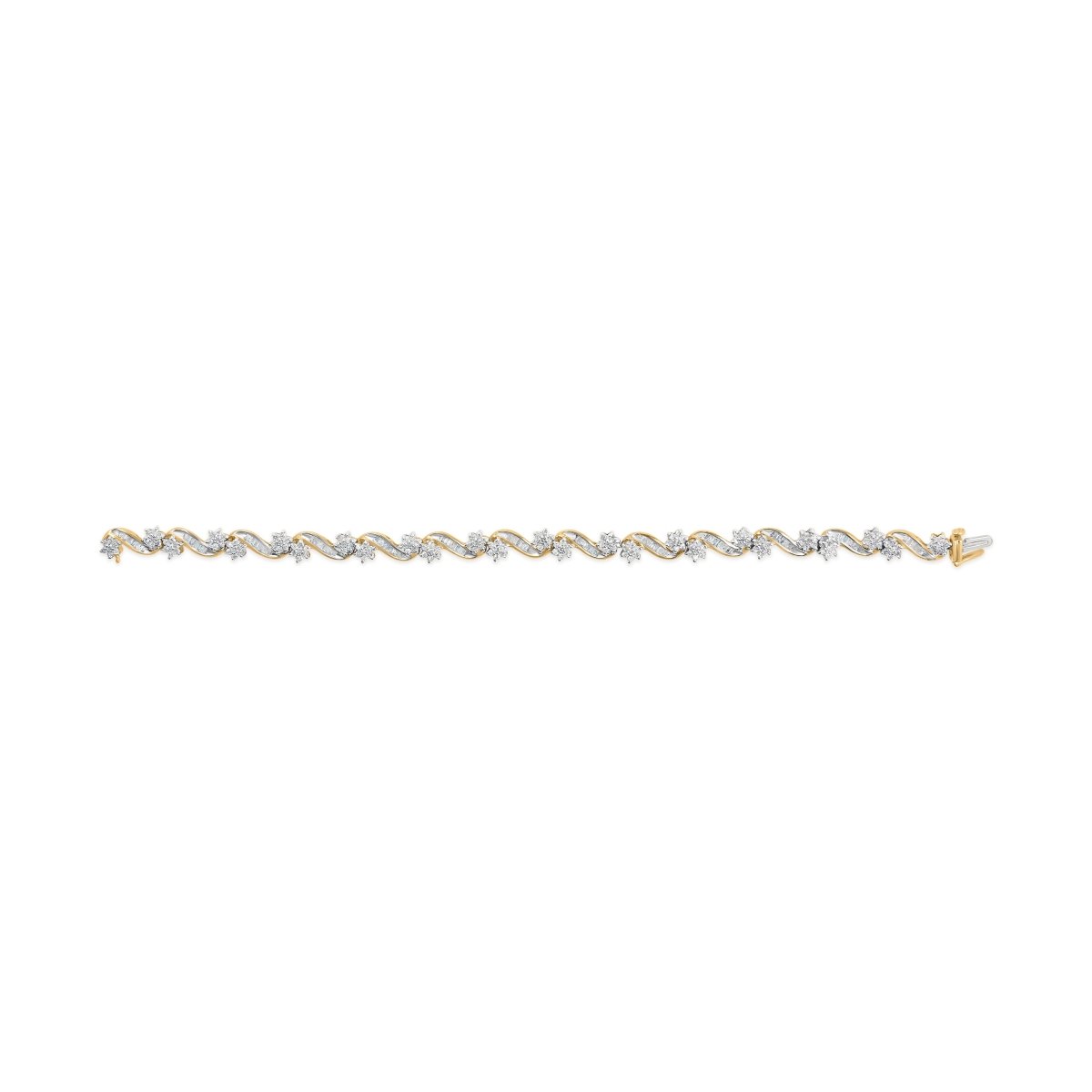 10k Yellow Gold 3.00 Cttw Round-Cut and Baguette-Cut Floral Link 7.25