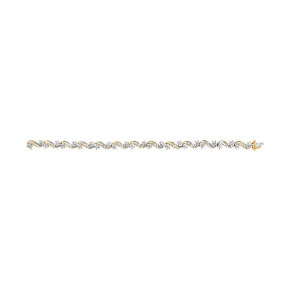 10k Yellow Gold 3.00 Cttw Round-Cut and Baguette-Cut Floral Link 7.25